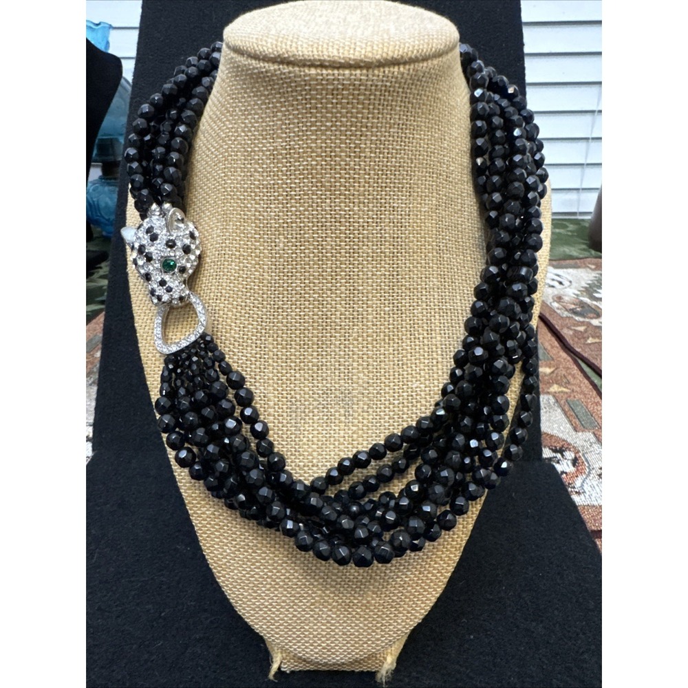 Vintage KJL Kenneth J Lane For Avon Panther Rhinestone 20" 6 Strand Necklace EUC